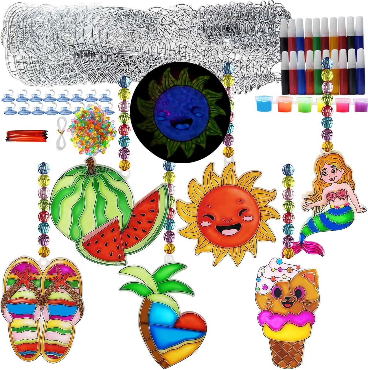 30 Sets Summer Suncatcher Craft Kits Glow in The Dark DIY Window Paint Art Sun Catcher Kits for Home Classroom Party Activities Art Project Party Favors